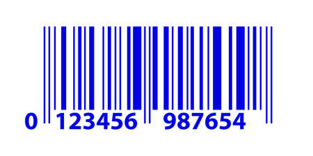 EAN code icon, linear bar code ean13. Product label sticker, blue stripes and numbers on white background. Vector illustrationのイラスト素材