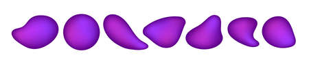 Amorphous liquid shapes, purple iridescent fluid drops. Irregular asymmetric organic blobs, abstract flowing forms. Isolated on white background. Vector illustrationのイラスト素材