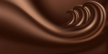 Chocolate background with wave swirls. Milk creamy chocolate, dark brown color flow. Smooth satin texture pattern. Decorative background design for modern banner. vector illustrationのイラスト素材