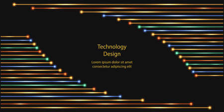 Fiber optiv technology background. Colorful impulse cable line with neon glowing light effect. Network, communication, connection digital techno business banner or poster. vector illustrationのイラスト素材