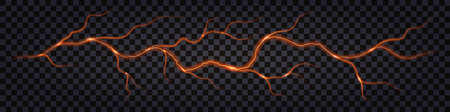 Earthquake ground cracks with lava fire lines, hot magma breaks and swirls. Liquid volcano lava cracks top view isolated on transparent background. vector illustrationのイラスト素材