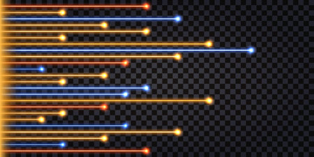 Fiber optic cable lines with neon light glow effect. Network connection, digital communication technology design. Isolated on transparent background. vector illustrationのイラスト素材