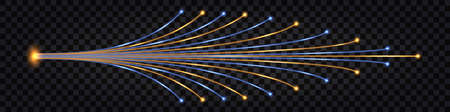 fiber optic technology. Blue and yellow fiber cable lines with neon glowing light effect. Techno design element, connection and communication, digital design element. vector illustrationのイラスト素材