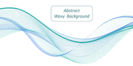 Teal wave swirl swoosh, sea water color flow, dynamic undulate movement. isolated design element, banner background, blend curve lines, blue and green wavy border. vector illustrationのイラスト素材