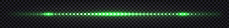 Green laser neon stick, light glowing effect. Electric shiny sparks and impulse line, thunder bolt streak, isolated luminos border on dark transparent background. vector illustrationのイラスト素材