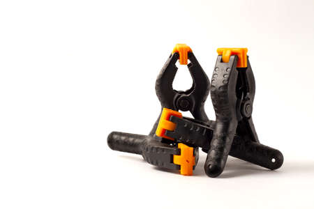muslin clip, construction, white background, horizontalの写真素材