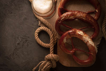 Pretzels, dark background, top view, no people, horizontal,