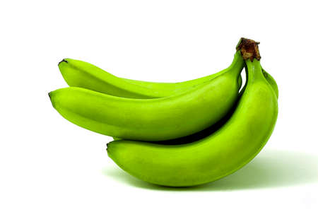 Bunch of green bananas , on a white background, copy space, horizontal, no people,の写真素材