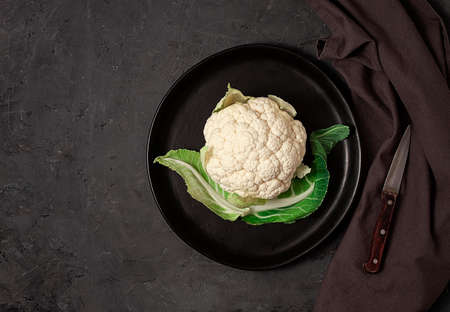 Cauliflower, on black background, horizontal, no people,