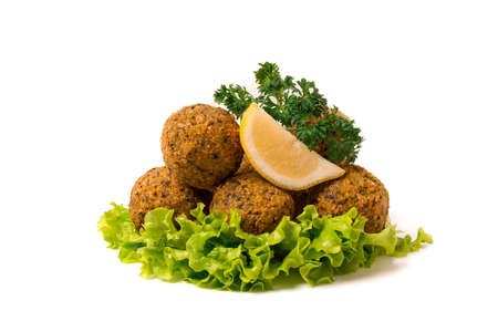 Chickpea falafel balls on a white background, close-up, vegetarian food,