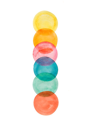 Abstract background colored circles, overlapping, drawing, watercolor paint, on a white background,の写真素材
