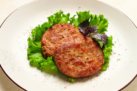 fried beef patties, top view, no people,の写真素材