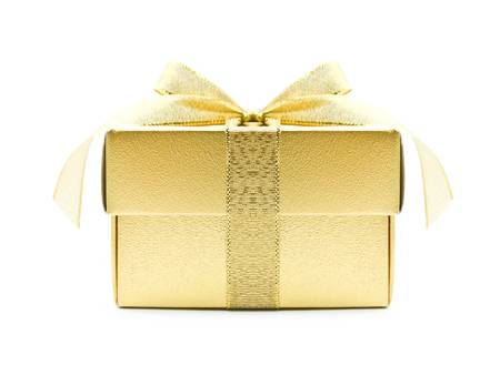 Gold gift box on white backgroundの写真素材