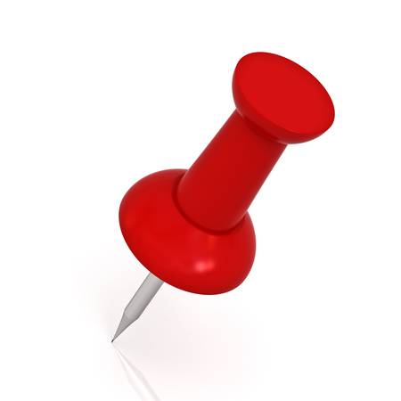 Red push pin isolated on white background with reflectionの写真素材