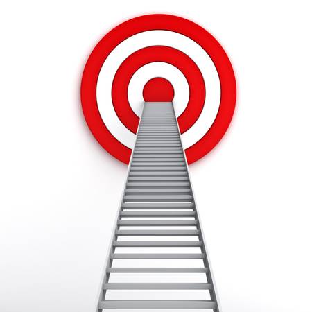 Ladder to the middle of the red target on white background , The business marketing conceptの写真素材