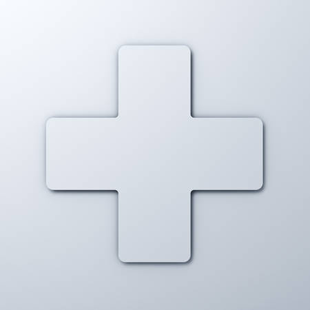 White plus sign on white background with shadowの写真素材