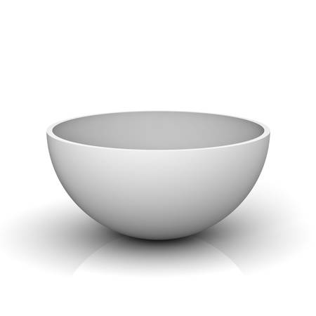 Empty half of a hollow sphere or white bowl isolated on white background with reflection 3D renderingの写真素材