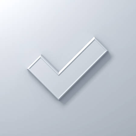 White check mark or tick abstract on white wall background with shadow 3D renderingの写真素材