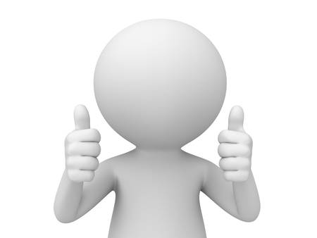 3d man showing two thumbs up isolated over white background . 3D rendering.の写真素材