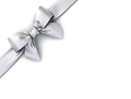 Silver gift ribbon bow isolated on white background with shadow . 3D rendering.の写真素材