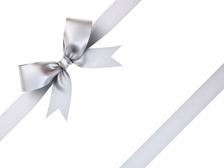 Silver gift ribbon bow isolated on white background . 3D rendering.の写真素材