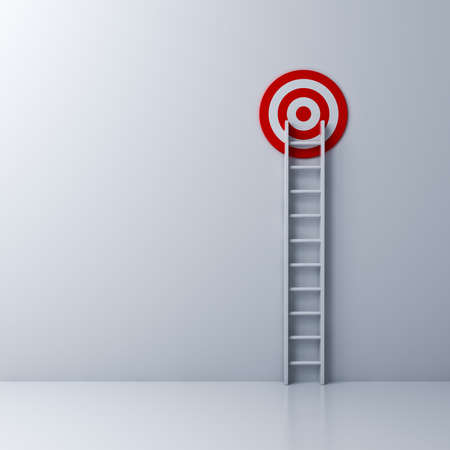 Ladder and the red target on white wall background with shadow. 3D rendering.の写真素材