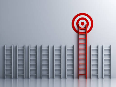 Long red ladder to goal target concept . 3D rendering.の写真素材