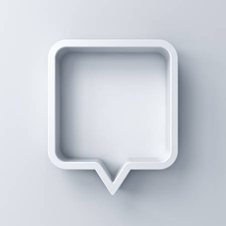 3d speech bubble or blank white rounded square chat pin with shadow isolated on white background 3D...