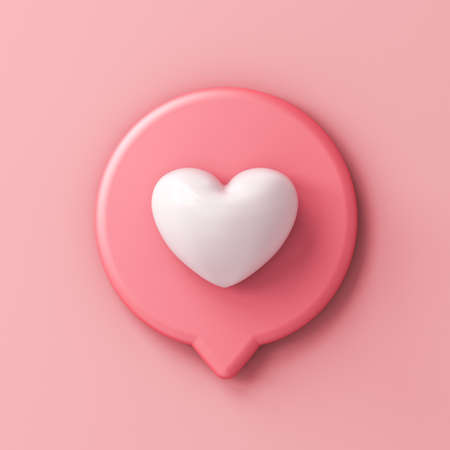 Heart like social media notification icon isolated on pink pastel color wall background with shadow minimal conceptual 3D renderingの写真素材