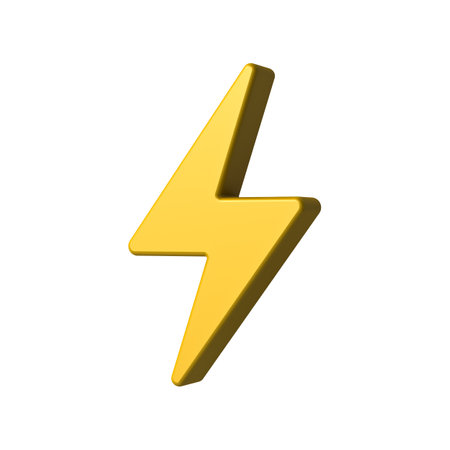 3d yellow thunder or lightning icon isolated on white background minimal concept 3D renderingの写真素材