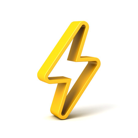 3d yellow thunder or lightning icon isolated on white background with shadow minimal concept 3D renderingの写真素材