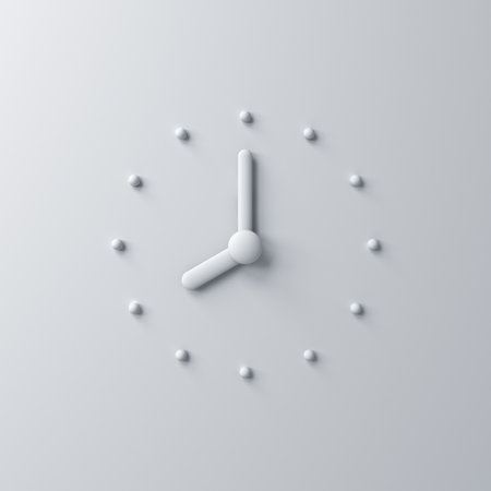 Abstract white clock isolated on white wall background with shadow minimal concepts 3D renderingの写真素材