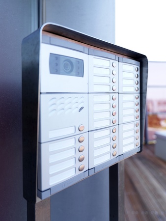 a close up of a doorphoneの写真素材