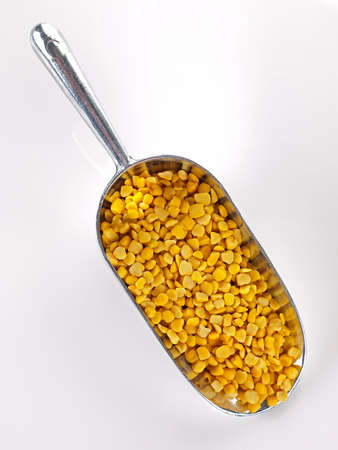a scoop full of fava(traditional greek beans) on a white surfaceの写真素材