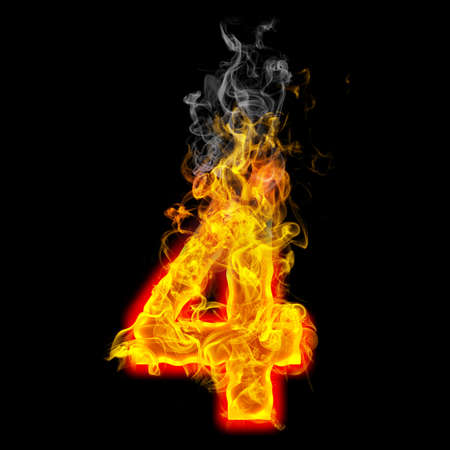 the number 4 made from blazing fire の写真素材