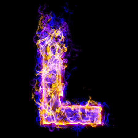 letter l burning with blue and pink colorsの写真素材