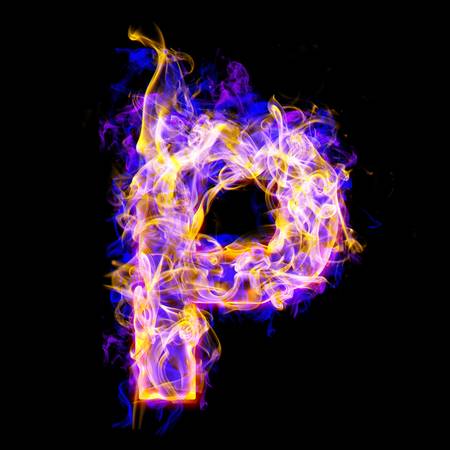 letter p burning with blue and pink colorsの写真素材