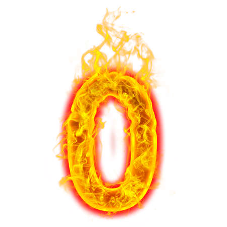Number zero on fire on white background