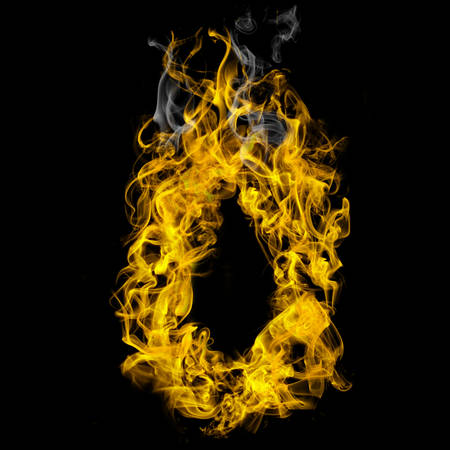 Number zero on fire on black backgroundの写真素材