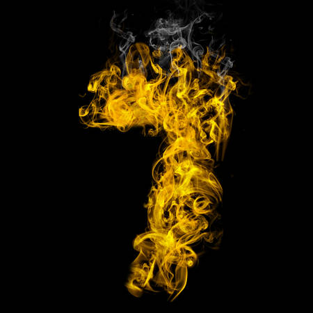 Number seven on fire on black backgroundの写真素材