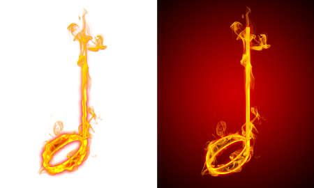 Musical notes on fire, red and white backgroundの写真素材
