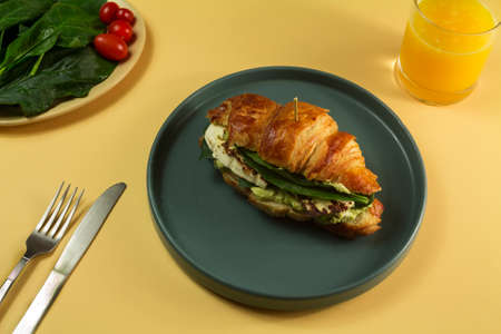 Fresh croissant with ham and cheeseのeditorial素材