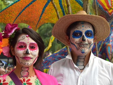 MEXICO CITY - OCTOBER 26, 2019: Day of the dead parade in Paseo de la Reforma avenue.