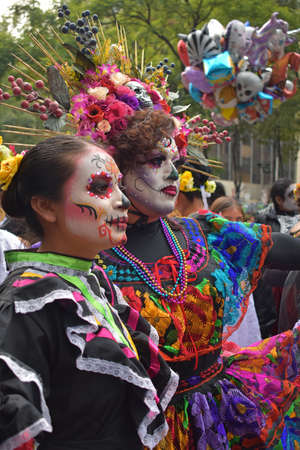 MEXICO CITY - OCTOBER 26, 2019: Day of the dead parade in Paseo de la Reforma avenue.