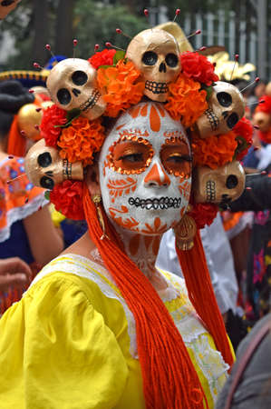 MEXICO CITY - OCTOBER 26, 2019: Day of the dead parade in Paseo de la Reforma avenue.のeditorial素材
