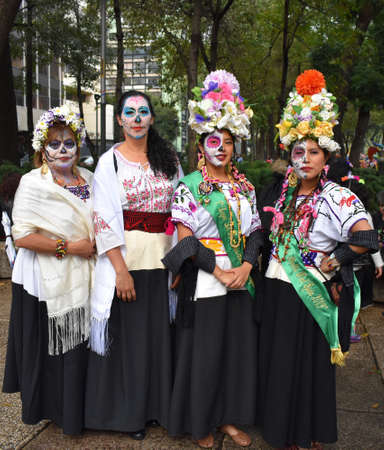 MEXICO CITY - OCTOBER 26, 2019: Day of the dead parade in Paseo de la Reforma avenue.