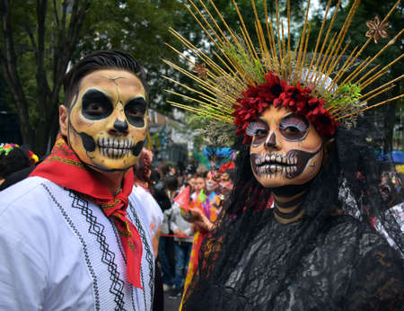 MEXICO CITY - OCTOBER 26, 2019: Day of the dead parade in Paseo de la Reforma avenue.のeditorial素材