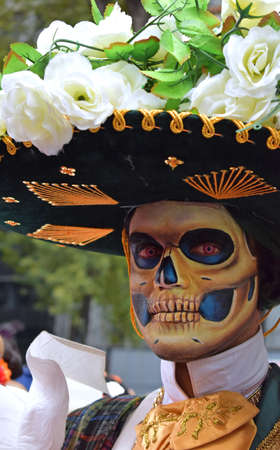 MEXICO CITY - OCTOBER 26, 2019: Day of the dead parade in Paseo de la Reforma avenue.