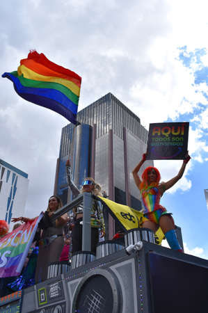People attending the LGTB Gay Pride day, on June 29, 2019, in Avenue Paseo de la Reforma, Mexico City.のeditorial素材