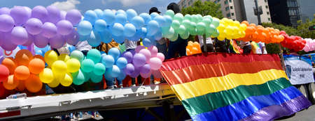 People attending the LGTB Gay Pride day, on June 29, 2019, in Avenue Paseo de la Reforma, Mexico City.のeditorial素材